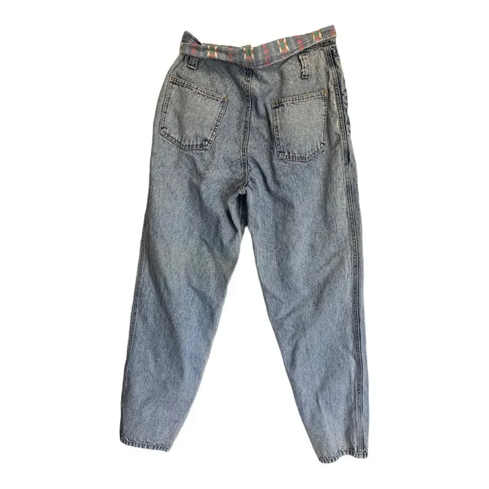 Vintage 80s no problem womens 26 small 11/12 fold over paper bag jeans acid wash
